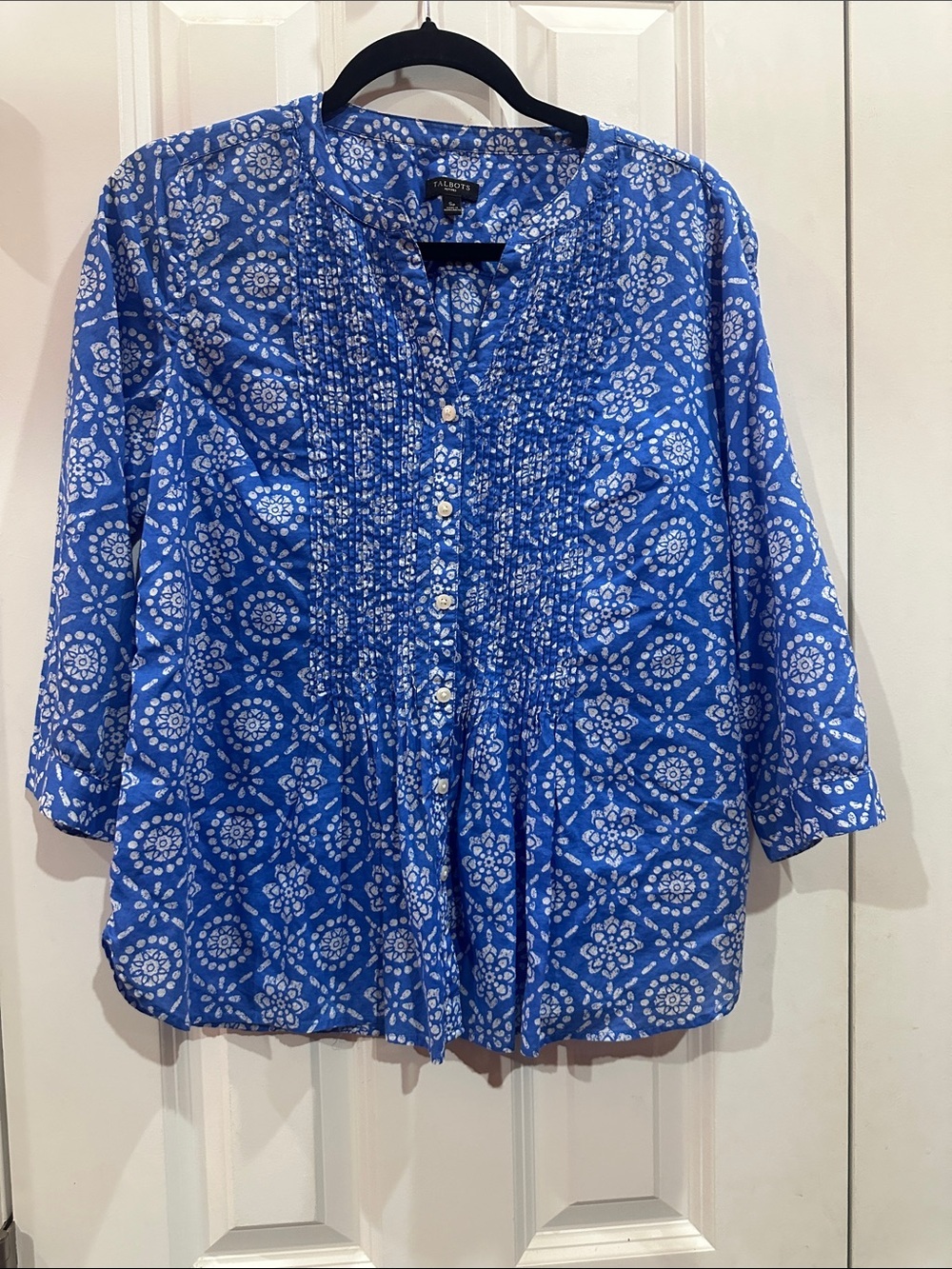 NWOT Talbots Blue and White Pintuck Button-Front Tunic size SP